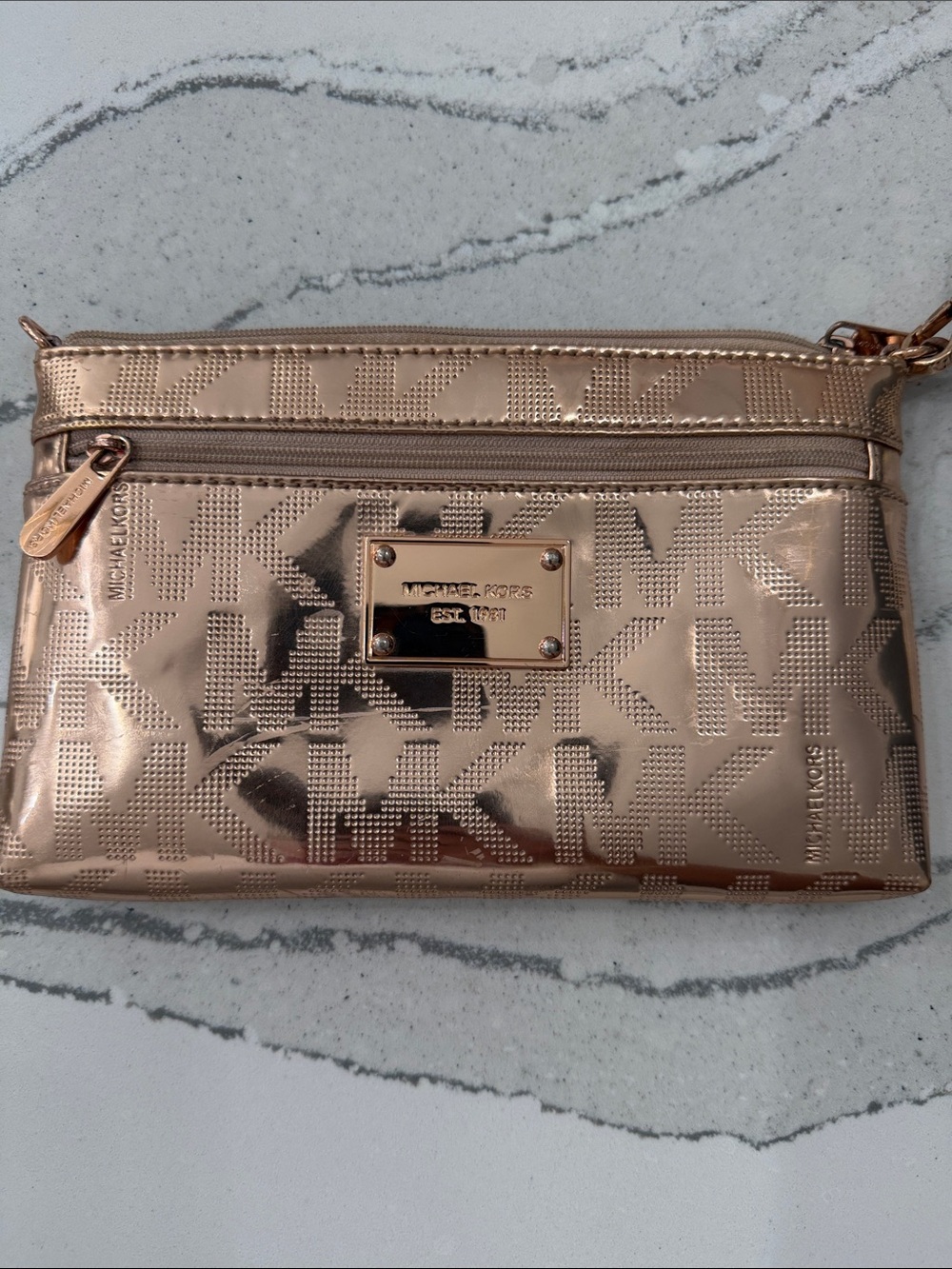 Michael Kors Jet Set Rose Gold Metallic Logo Wristlet Clutch